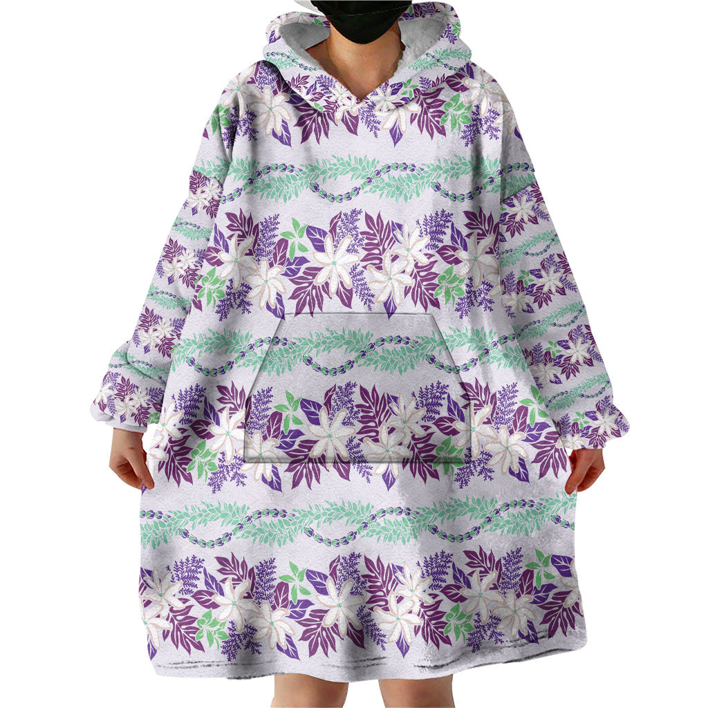 Monstera Tiare Plumeria Lei Pattern Wearable Blanket Hoodie Purple Version LT01 - Polynesian Pride