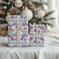 Monstera Tiare Plumeria Lei Pattern Wrapping Paper Purple Version LT01 - Polynesian Pride
