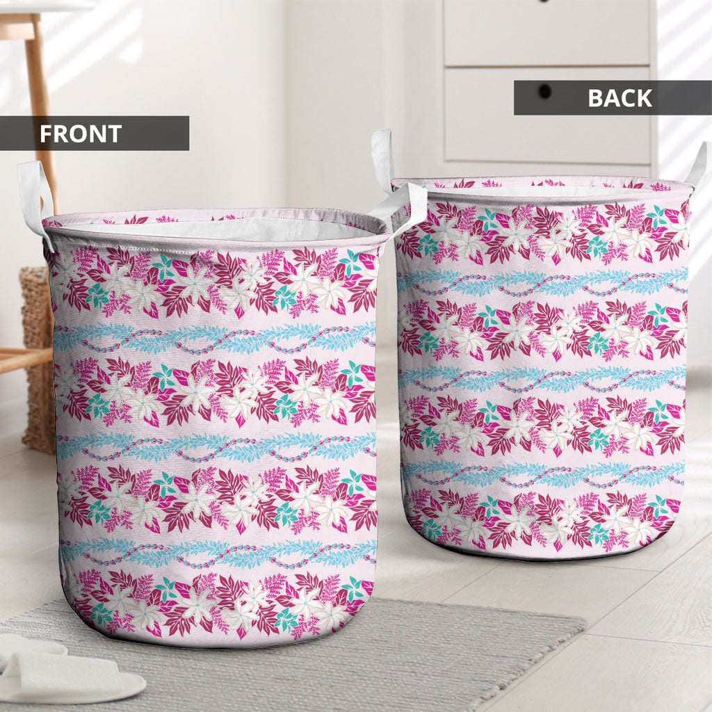 Monstera Tiare Plumeria Lei Pattern Laundry Basket Pink Version