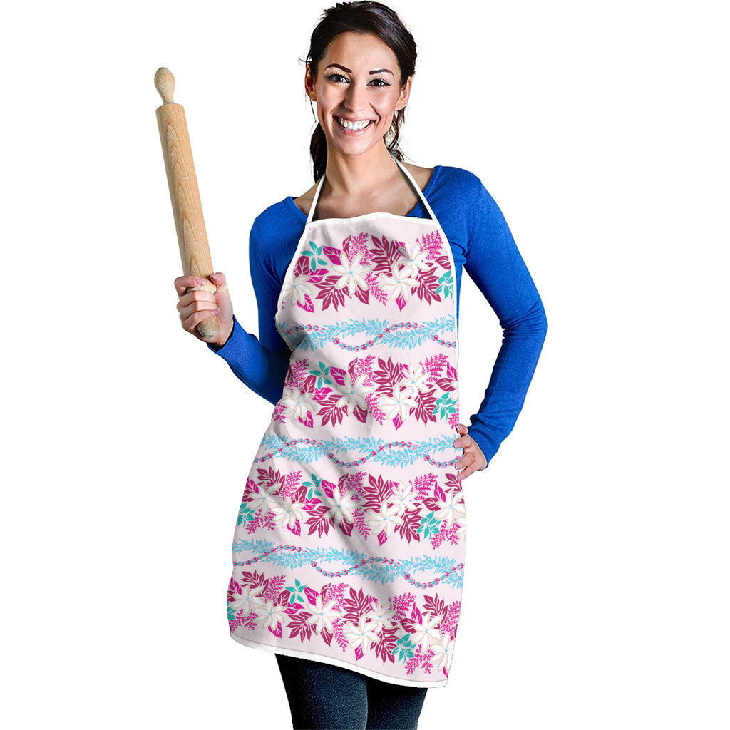 Monstera Tiare Plumeria Lei Pattern Apron Pink Version LT01 - Polynesian Pride