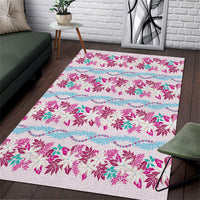 Monstera Tiare Plumeria Lei Pattern Area Rug Pink Version
