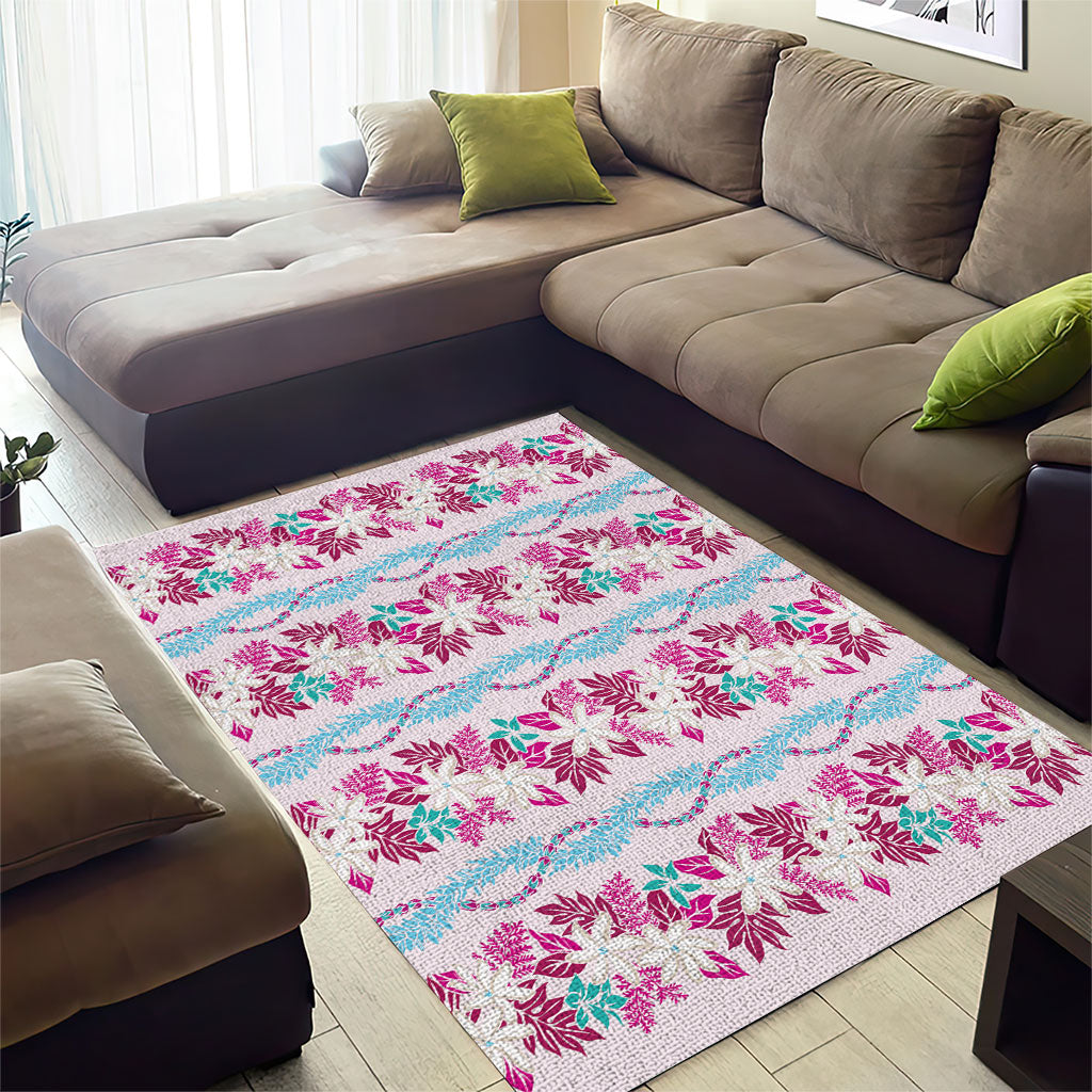 Monstera Tiare Plumeria Lei Pattern Area Rug Pink Version