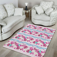 Monstera Tiare Plumeria Lei Pattern Area Rug Pink Version