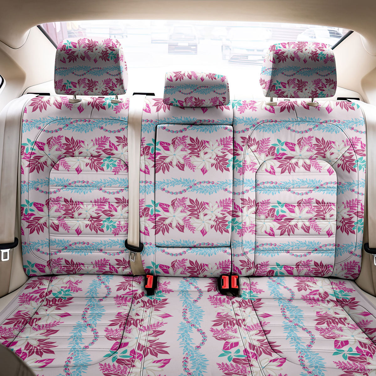 Monstera Tiare Plumeria Lei Pattern Back Car Seat Cover Pink Version LT01 - Polynesian Pride