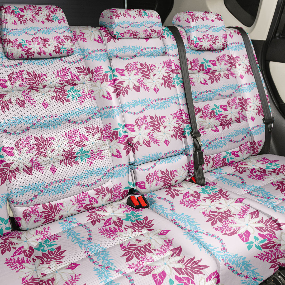 Monstera Tiare Plumeria Lei Pattern Back Car Seat Cover Pink Version LT01 - Polynesian Pride