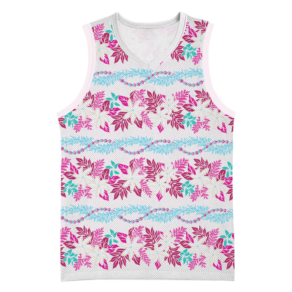 Monstera Tiare Plumeria Lei Pattern Basketball Jersey Pink Version LT01 Unisex Pink - Polynesian Pride