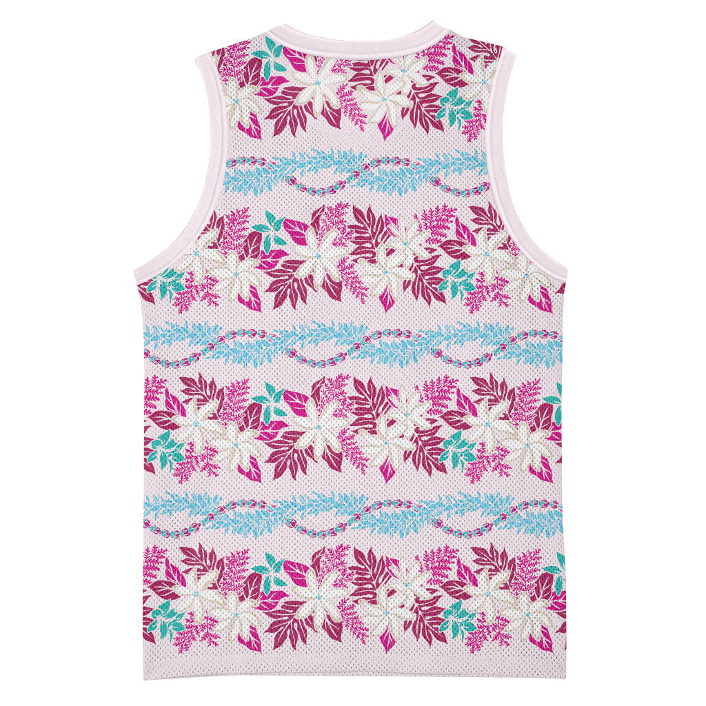 Monstera Tiare Plumeria Lei Pattern Basketball Jersey Pink Version LT01 - Polynesian Pride