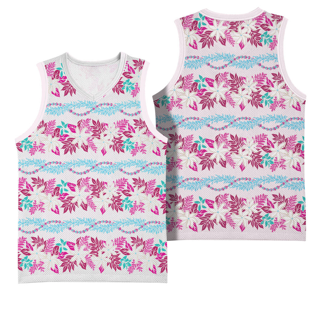 Monstera Tiare Plumeria Lei Pattern Basketball Jersey Pink Version LT01 - Polynesian Pride