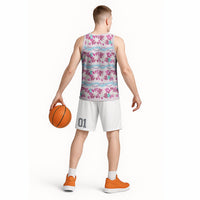 Monstera Tiare Plumeria Lei Pattern Basketball Jersey Pink Version LT01 - Polynesian Pride