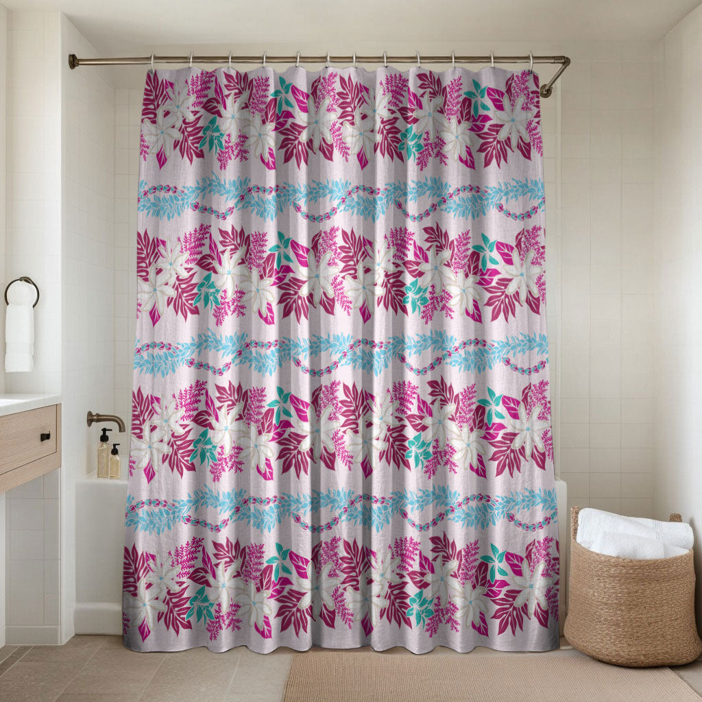 Monstera Tiare Plumeria Lei Pattern Bathroom Set Pink Version LT01 Shower Curtain Only Pink - Polynesian Pride