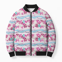 Monstera Tiare Plumeria Lei Pattern Bomber Puffer Jacket Pink Version LT01 Unisex Pink - Polynesian Pride