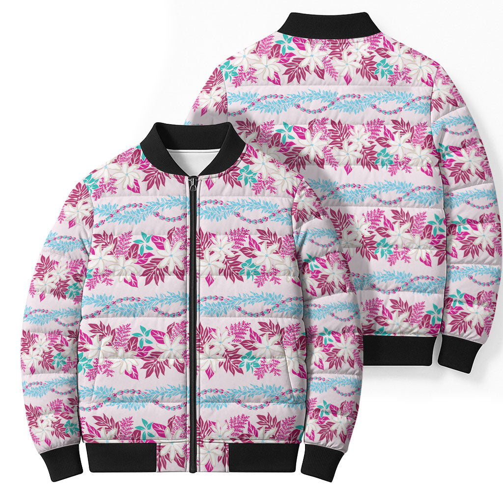 Monstera Tiare Plumeria Lei Pattern Bomber Puffer Jacket Pink Version LT01 - Polynesian Pride