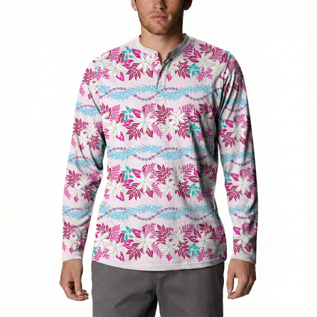 Monstera Tiare Plumeria Lei Pattern Button Sweatshirt Pink Version LT01 - Polynesian Pride