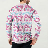 Monstera Tiare Plumeria Lei Pattern Button Sweatshirt Pink Version LT01 - Polynesian Pride
