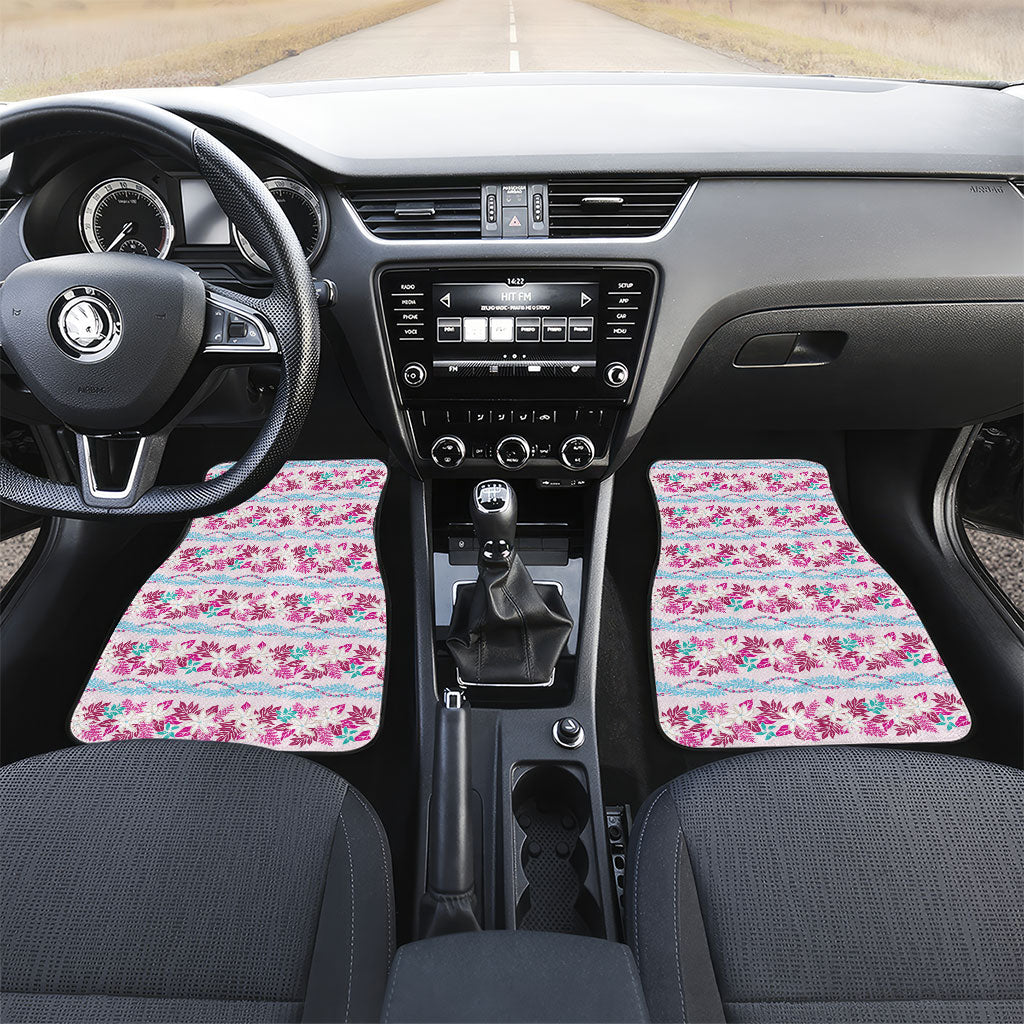 Monstera Tiare Plumeria Lei Pattern Car Mats Pink Version LT01 Set 2pcs - Front Pink - Polynesian Pride