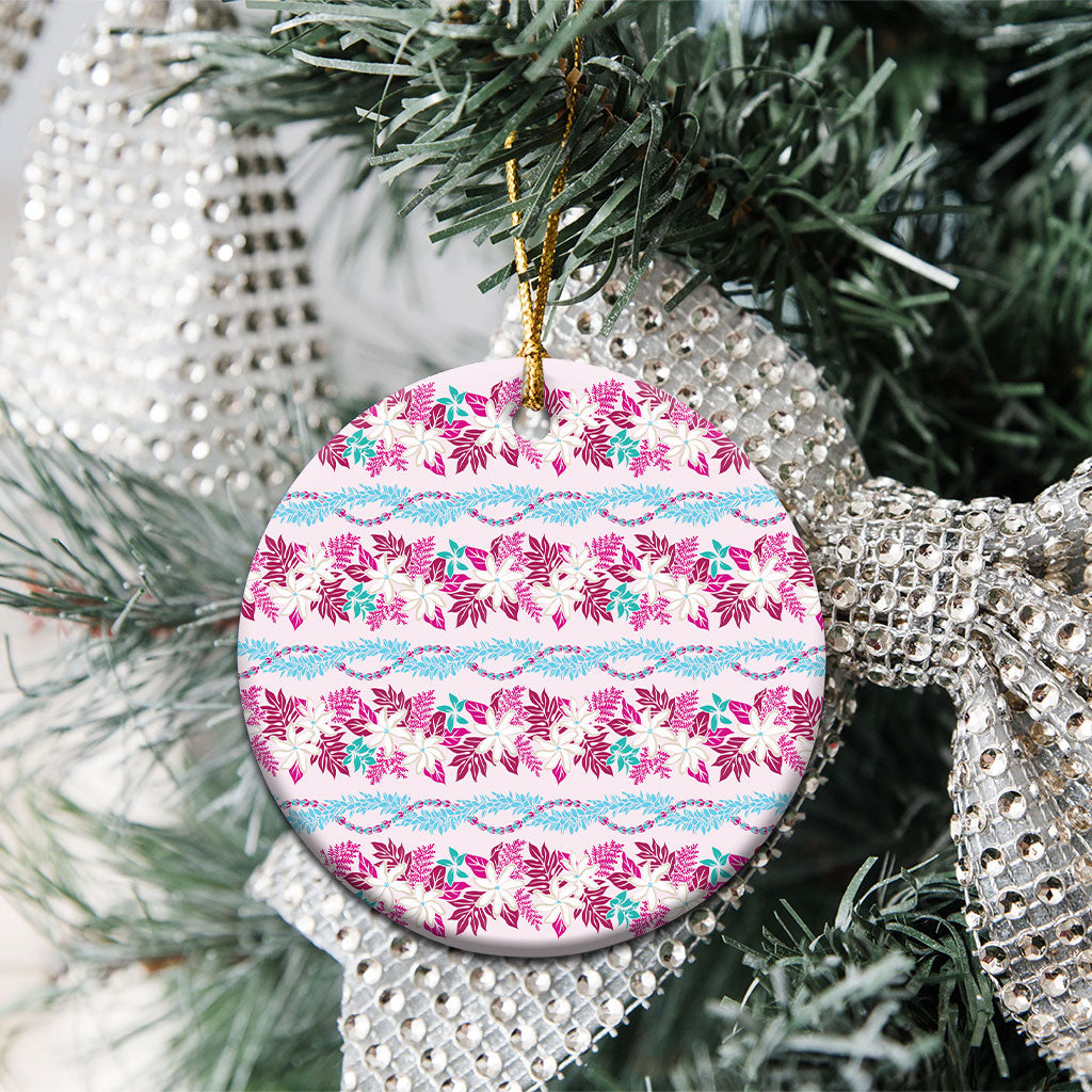 Monstera Tiare Plumeria Lei Pattern Ceramic Ornament Pink Version LT01 - Polynesian Pride