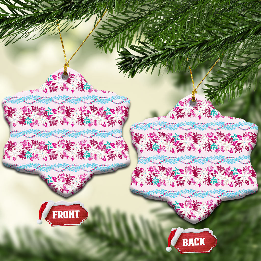 Monstera Tiare Plumeria Lei Pattern Ceramic Ornament Pink Version LT01 Snow Flake Pink - Polynesian Pride
