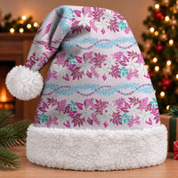 Monstera Tiare Plumeria Lei Pattern Christmas Santa Hat Pink Version LT01 With Fur Pink - Polynesian Pride