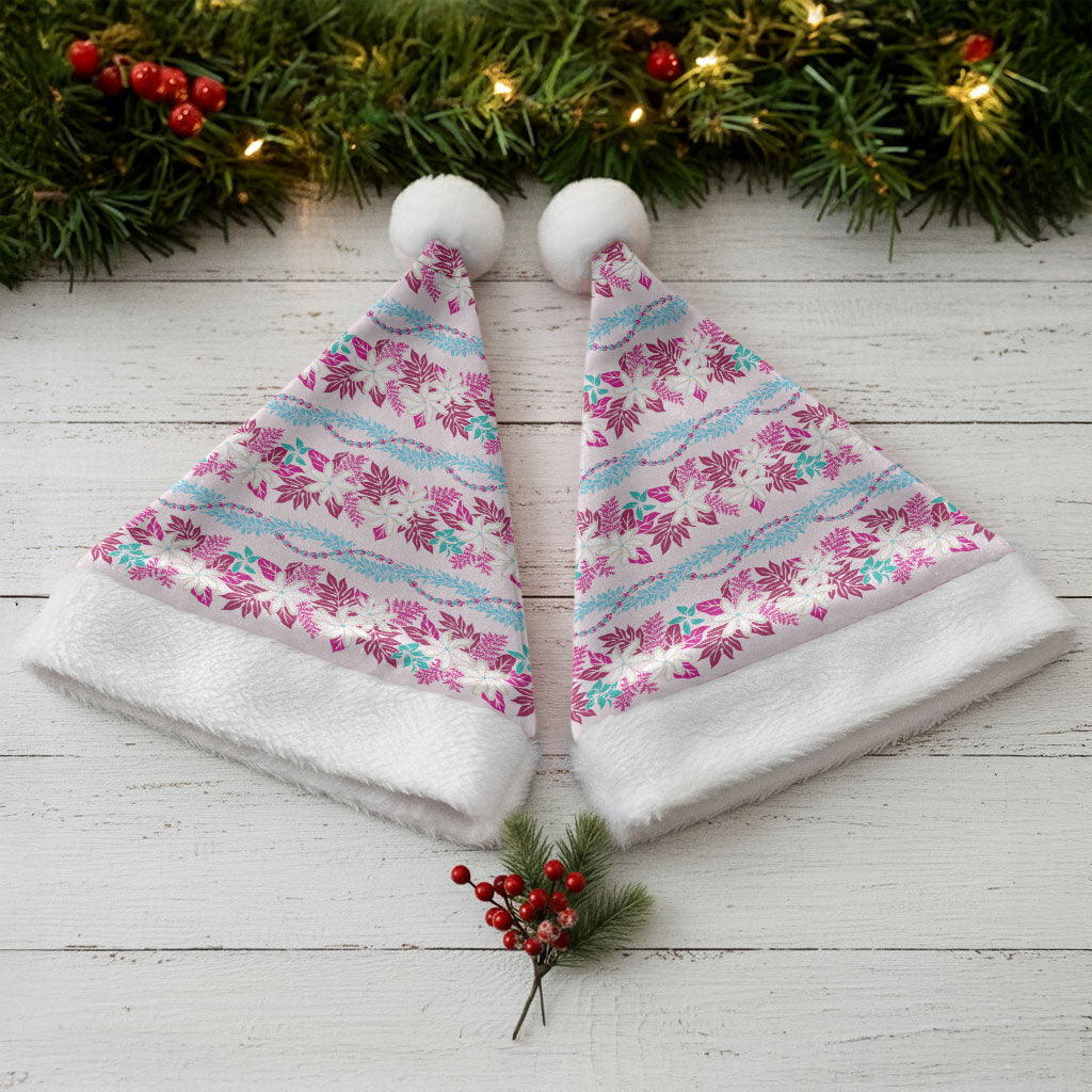 Monstera Tiare Plumeria Lei Pattern Christmas Santa Hat Pink Version LT01 - Polynesian Pride