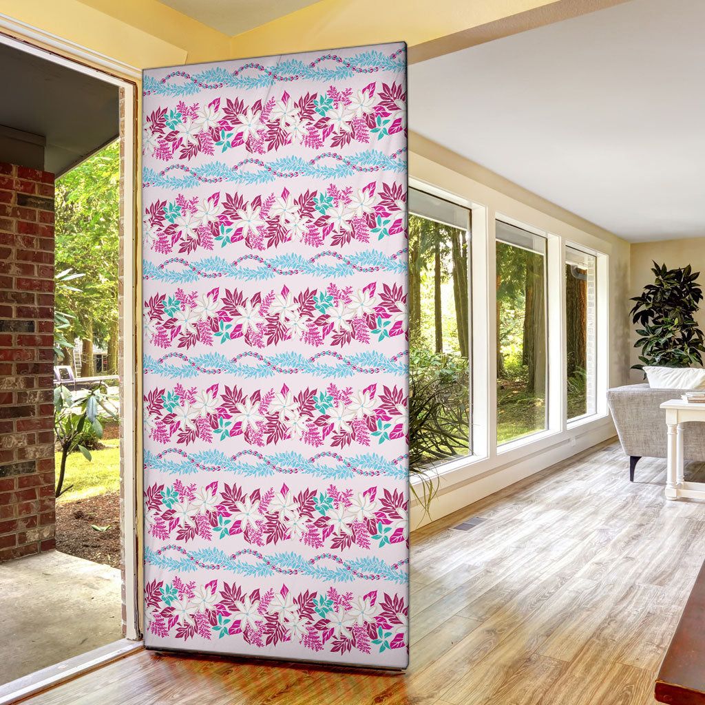 Monstera Tiare Plumeria Lei Pattern Door Cover Pink Version LT01 - Polynesian Pride
