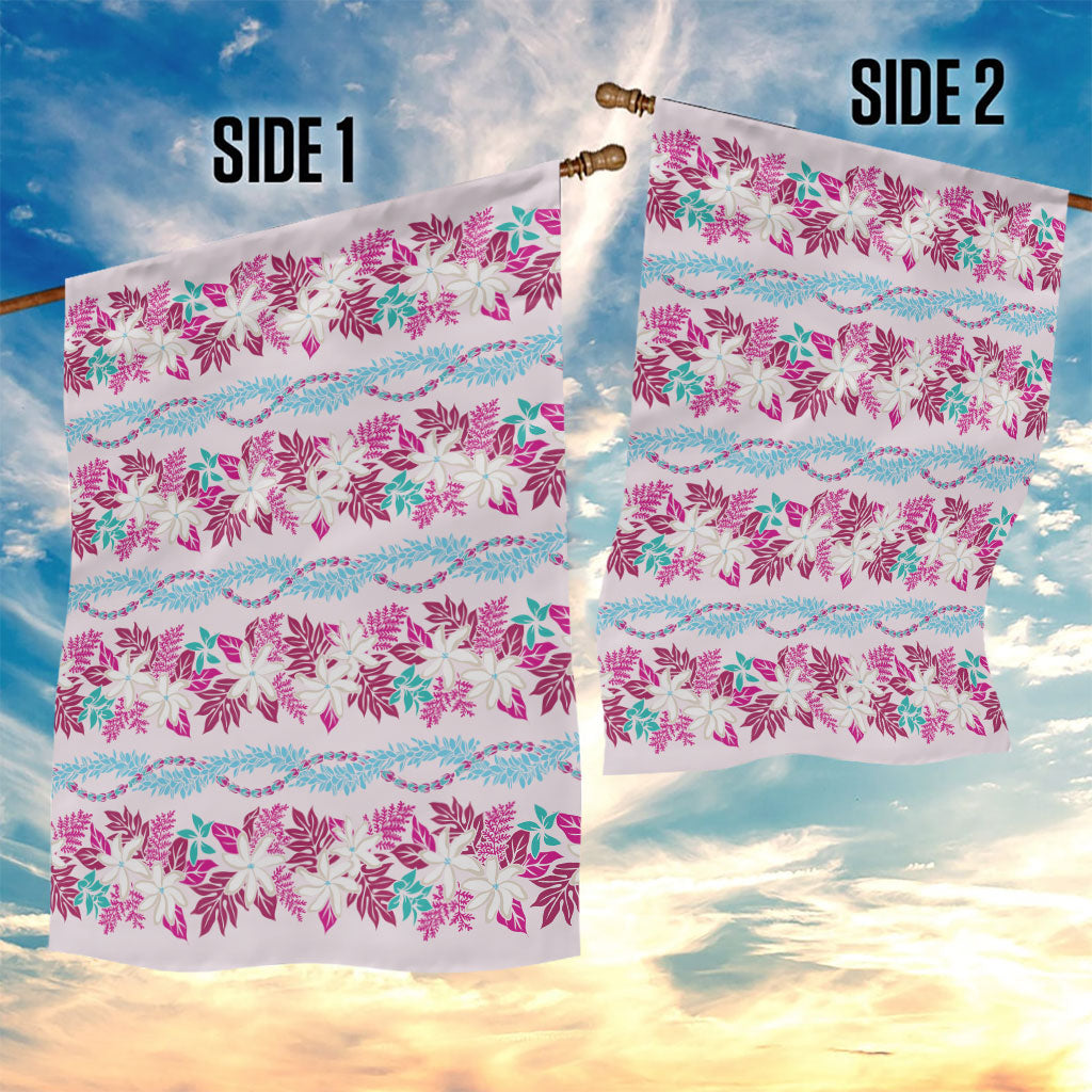 Monstera Tiare Plumeria Lei Pattern Garden Flag Pink Version LT01 - Polynesian Pride