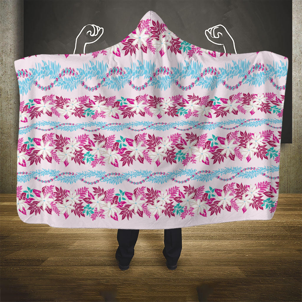 Monstera Tiare Plumeria Lei Pattern Hooded Blanket Pink Version LT01 - Polynesian Pride