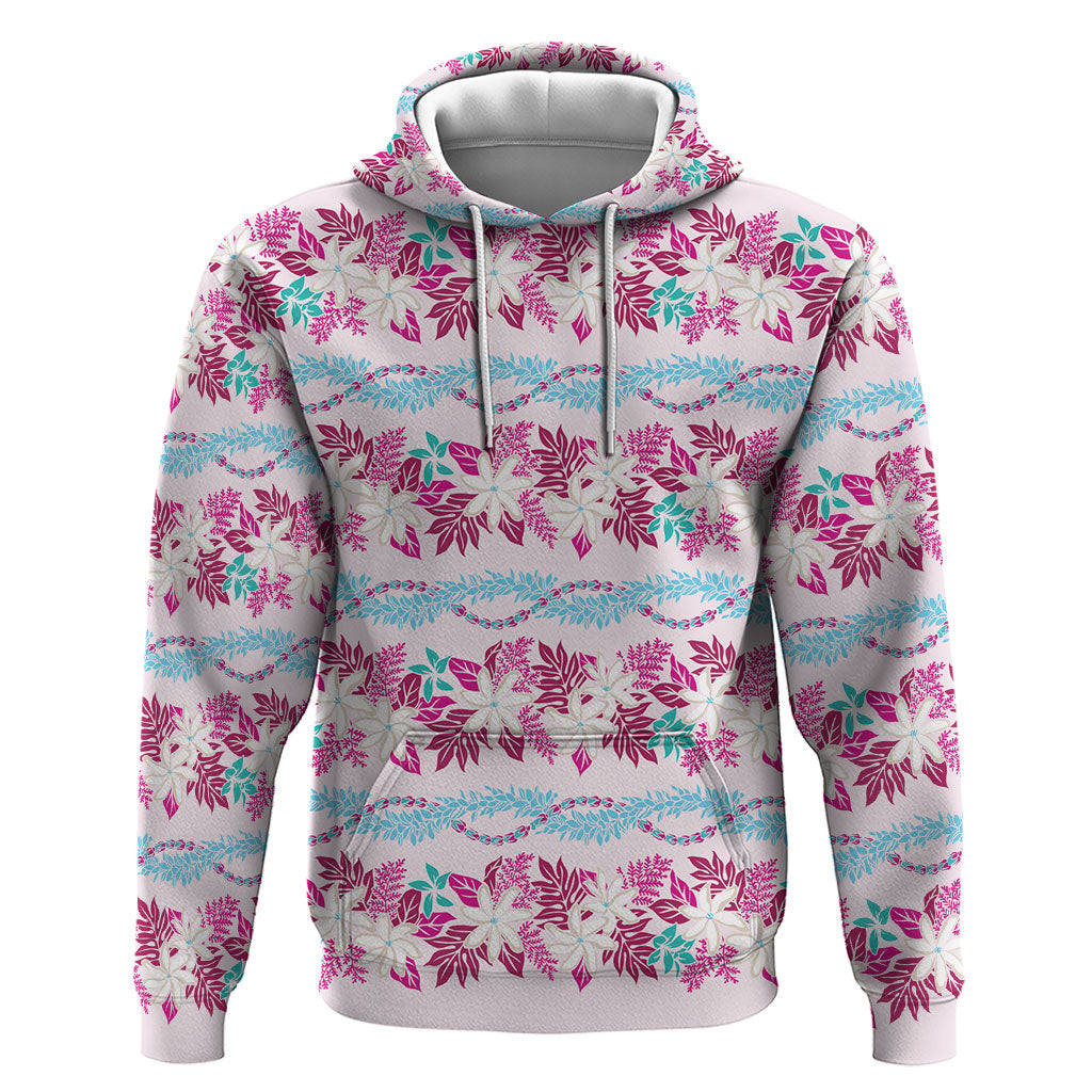 Monstera Tiare Plumeria Lei Pattern Hoodie Pink Version LT01 Pullover Hoodie Pink - Polynesian Pride