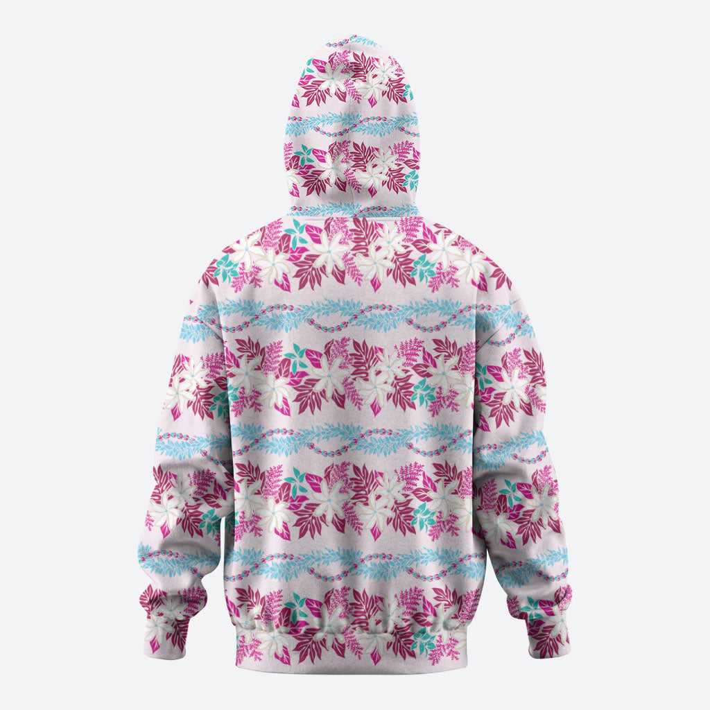 Monstera Tiare Plumeria Lei Pattern Hoodie Pink Version LT01 - Polynesian Pride