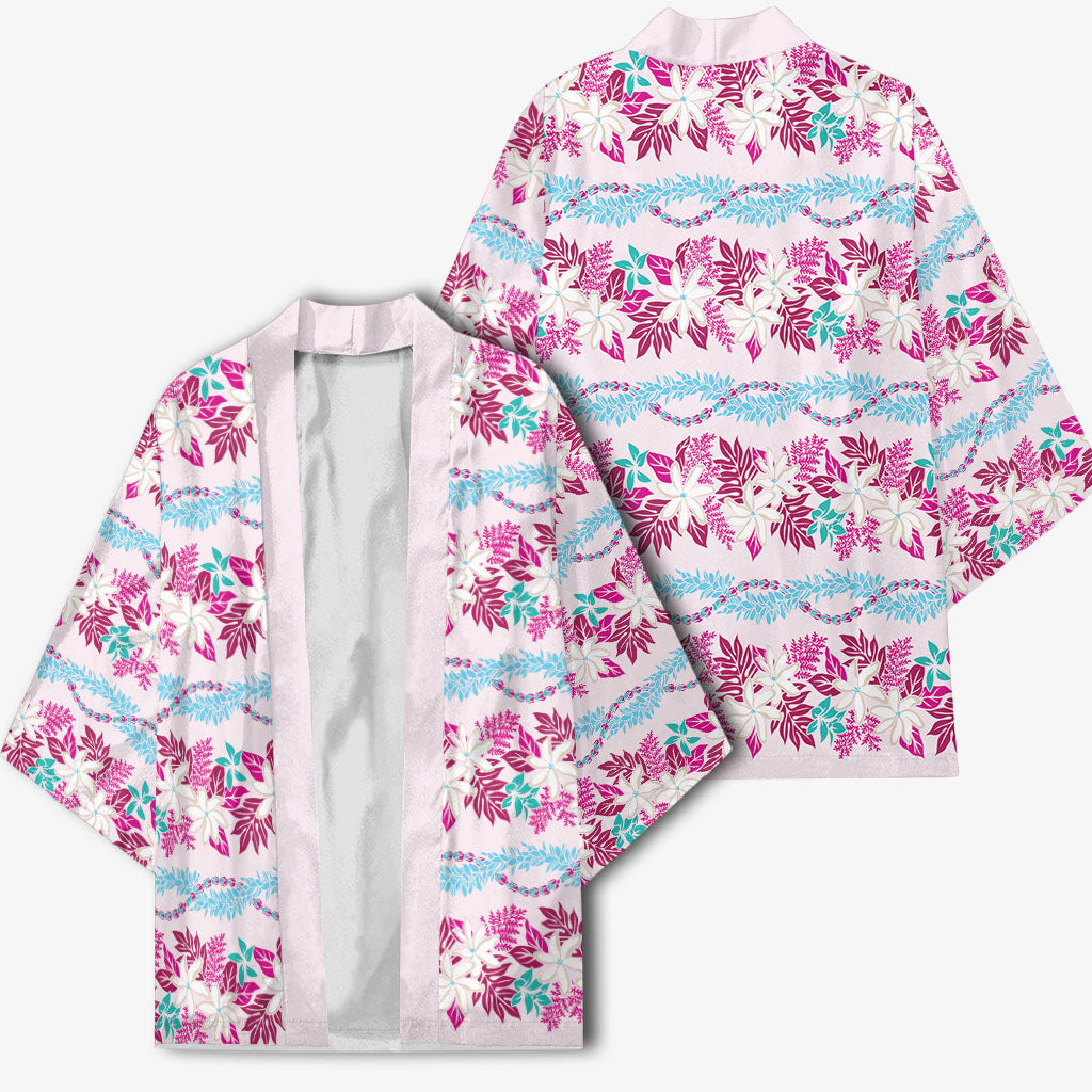 Monstera Tiare Plumeria Lei Pattern Kimono Pink Version LT01 - Polynesian Pride