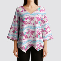 Monstera Tiare Plumeria Lei Pattern Kimono Sleeve Blouse Pink Version LT01 - Polynesian Pride