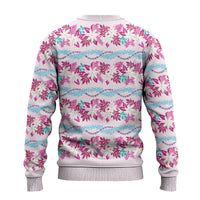 Monstera Tiare Plumeria Lei Pattern Ugly Christmas Sweater Pink Version
