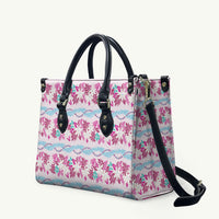 Monstera Tiare Plumeria Lei Pattern Leather Bag Pink Version LT01 Pink - Polynesian Pride