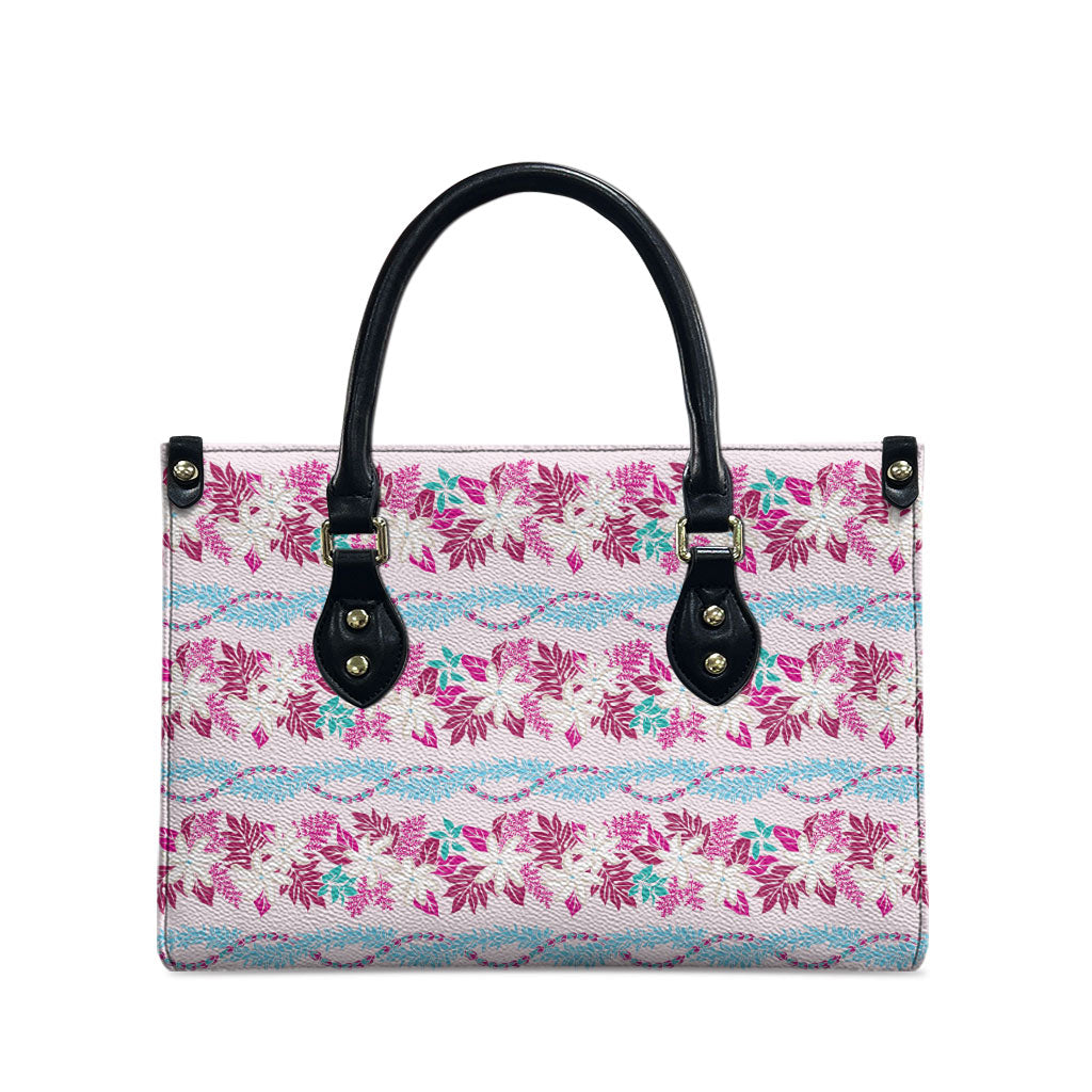 Monstera Tiare Plumeria Lei Pattern Leather Bag Pink Version LT01 - Polynesian Pride