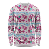 Monstera Tiare Plumeria Lei Pattern Long Sleeve Shirt Pink Version LT01 Unisex Pink - Polynesian Pride