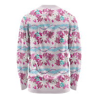 Monstera Tiare Plumeria Lei Pattern Long Sleeve Shirt Pink Version LT01 - Polynesian Pride