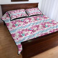 Monstera Tiare Plumeria Lei Pattern Quilt Bed Set Pink Version