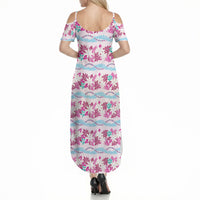 Monstera Tiare Plumeria Lei Pattern Summer Maxi Dress Pink Version LT01 - Polynesian Pride