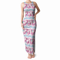Monstera Tiare Plumeria Lei Pattern Tank Maxi Dress Pink Version LT01 Women Pink - Polynesian Pride