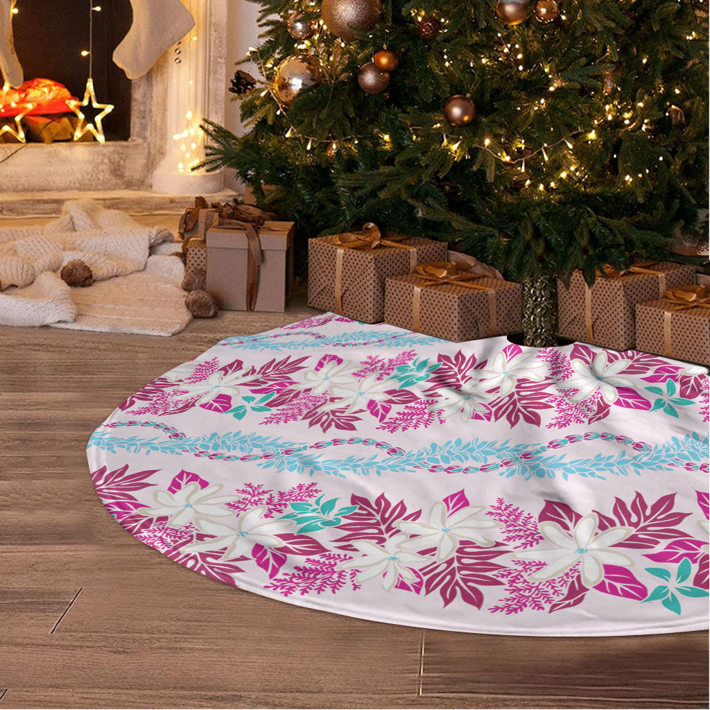 Monstera Tiare Plumeria Lei Pattern Tree Skirt Pink Version LT01 - Polynesian Pride