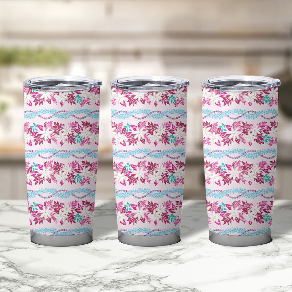 Monstera Tiare Plumeria Lei Pattern Tumbler Cup Pink Version LT01 - Polynesian Pride