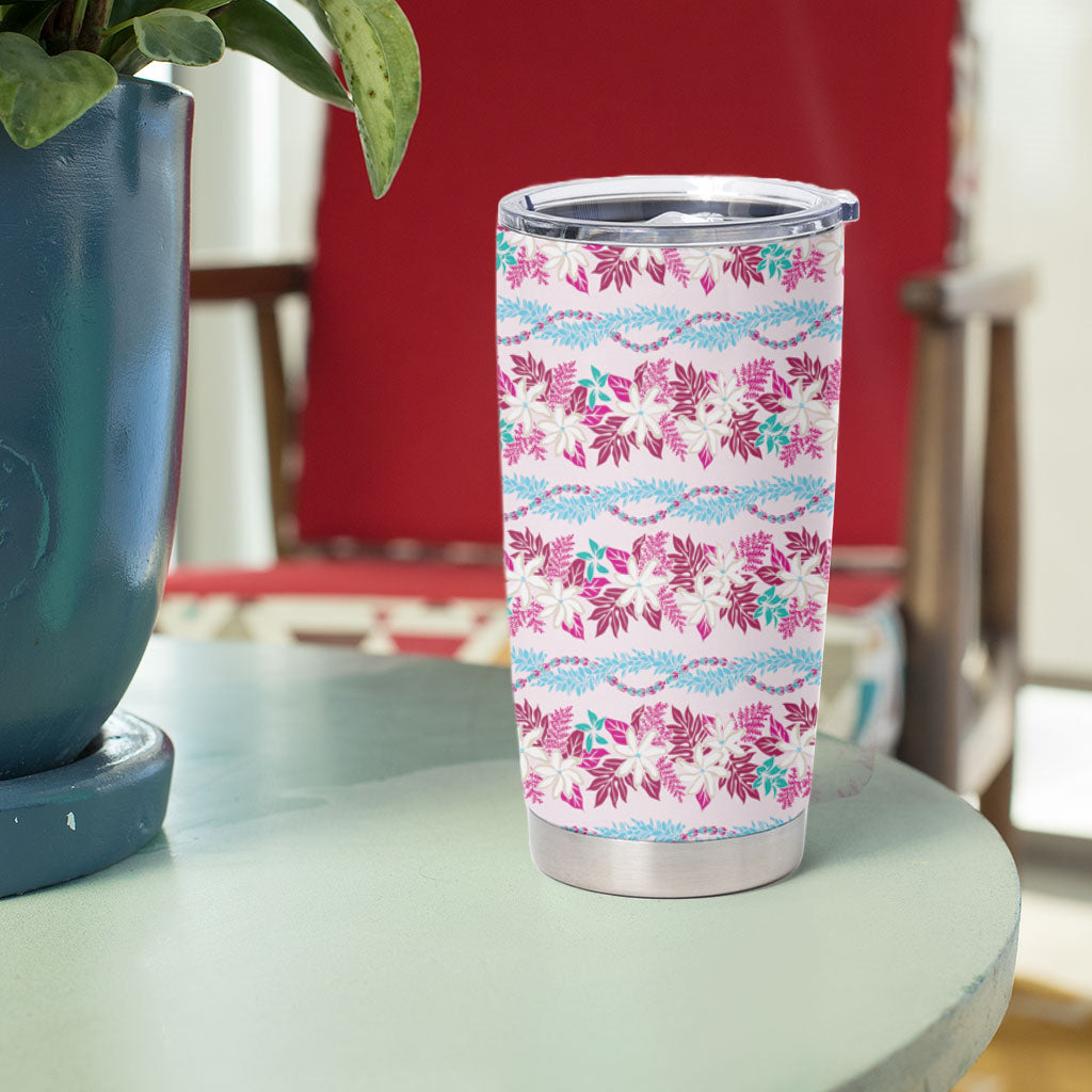 Monstera Tiare Plumeria Lei Pattern Tumbler Cup Pink Version LT01 - Polynesian Pride