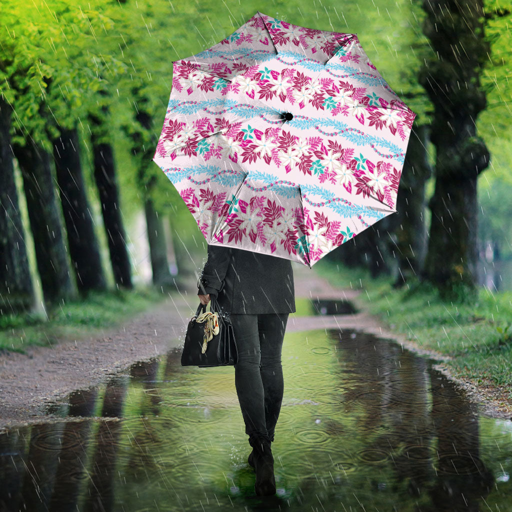 Monstera Tiare Plumeria Lei Pattern Umbrella Pink Version