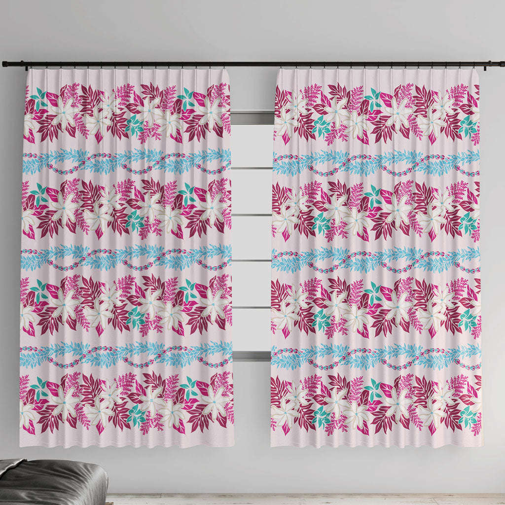 Monstera Tiare Plumeria Lei Pattern Window Curtain Pink Version LT01 With Hooks Pink - Polynesian Pride
