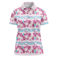 Monstera Tiare Plumeria Lei Pattern Women Polo Shirt Pink Version LT01 Female Pink - Polynesian Pride