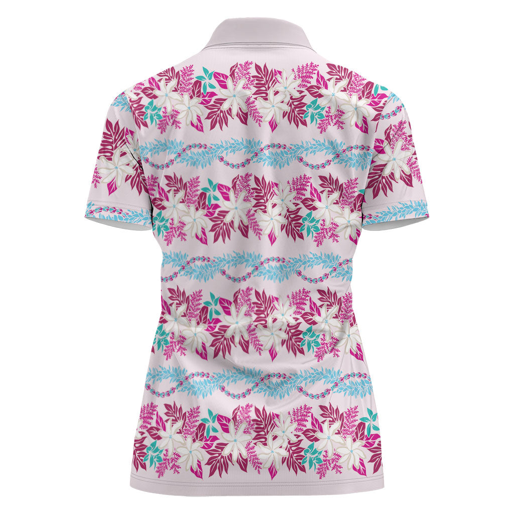 Monstera Tiare Plumeria Lei Pattern Women Polo Shirt Pink Version LT01 - Polynesian Pride