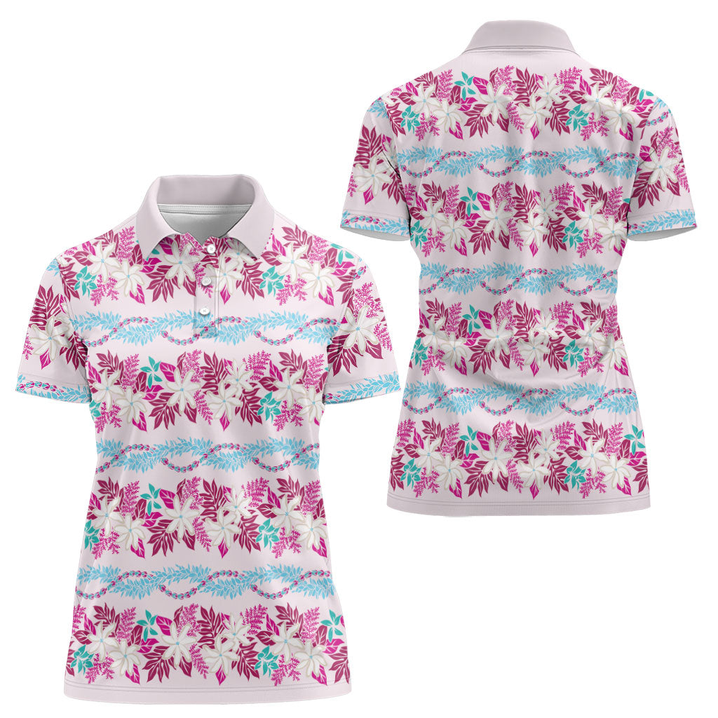 Monstera Tiare Plumeria Lei Pattern Women Polo Shirt Pink Version LT01 - Polynesian Pride