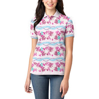 Monstera Tiare Plumeria Lei Pattern Women Polo Shirt Pink Version LT01 - Polynesian Pride