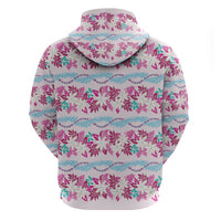Monstera Tiare Plumeria Lei Pattern Zip Hoodie Pink Version