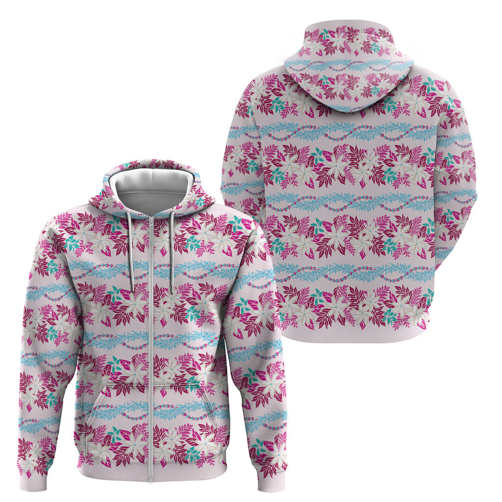 Monstera Tiare Plumeria Lei Pattern Zip Hoodie Pink Version