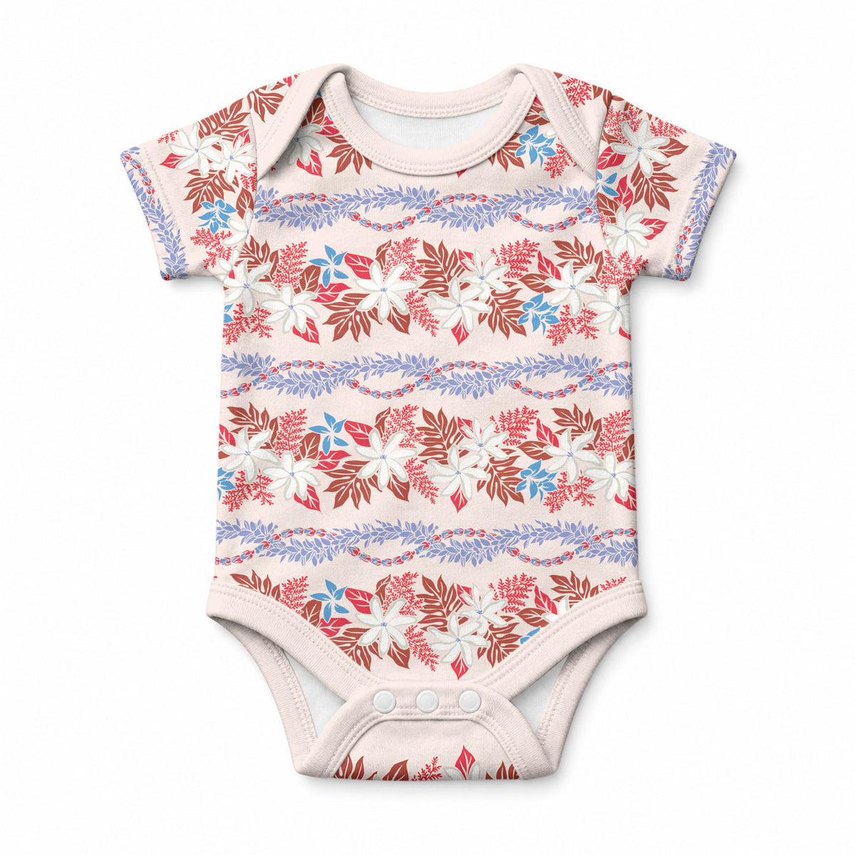 Monstera Tiare Plumeria Lei Pattern Baby Onesie Red Version LT01 Red - Polynesian Pride